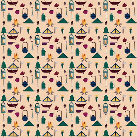 Camping pattern hiking nature printのイラスト素材