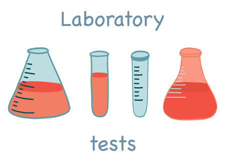 Laboratory flasks for tests analysis red and blueのイラスト素材