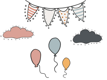 Set of cute things clouds balloons and garlandsのイラスト素材