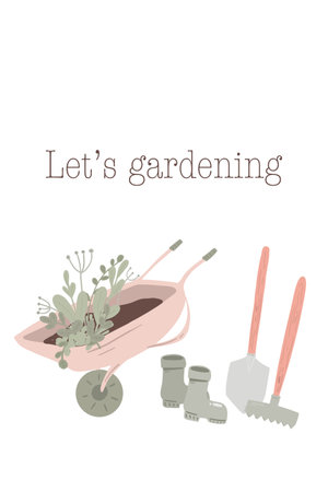 Garden cart with tools and flowersのイラスト素材