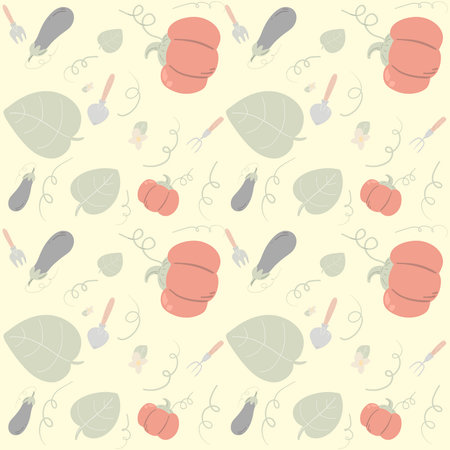 Garden and pumpkin pattern seamless hand drawnのイラスト素材