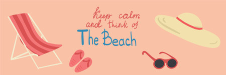 Beach set card with hat sunglasses summer hand drawn vectorのイラスト素材