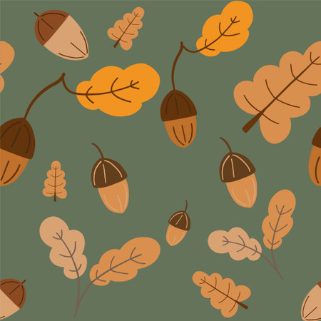 Seamless vector pattern with oak and autumn leavesのイラスト素材