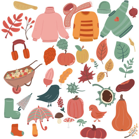 Autumn set hand drawn icons collectionのイラスト素材