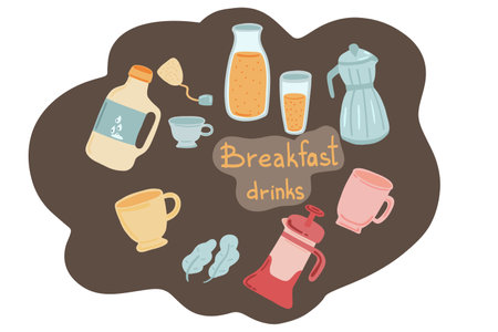 Breakfast drinks with coffee juice and teaのイラスト素材