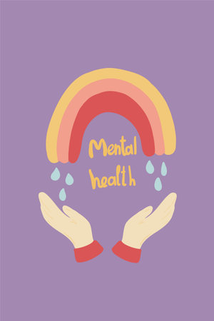 Mental health rainbow with hands setのイラスト素材