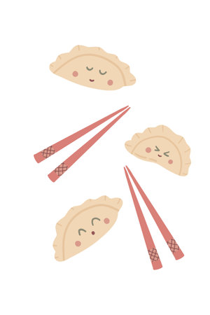 Dumpling sand sticks hand drawn setのイラスト素材