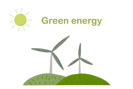 Windmills green energy icons set hand drawnのイラスト素材