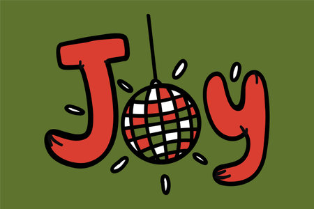 Joy Christmas groovy card with bright ballのイラスト素材