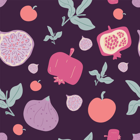 Groovy fruits seamless hand drawn patternのイラスト素材