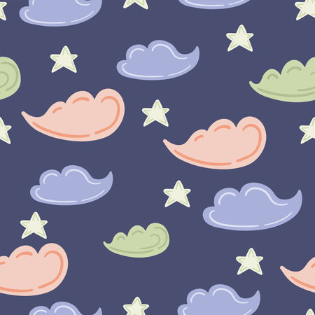 Seamless hand drawn pattern with chinese clouds and starsのイラスト素材