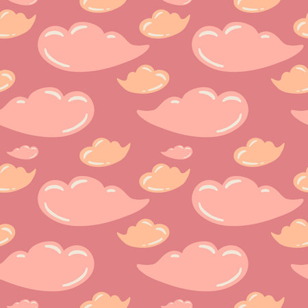 Pink clouds hand drawn seamless patternのイラスト素材