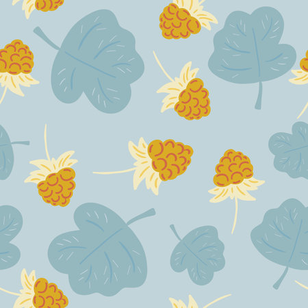 Cloudberry scandic berry hand drawn seamless patternのイラスト素材