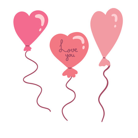 14 February valentines day heart shaped balloons flat designのイラスト素材