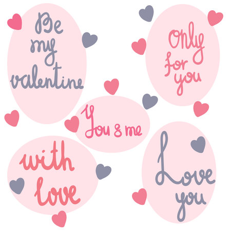 Lettering hand drawn set of stickers Valentines day 14 Februaryのイラスト素材