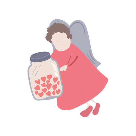 Cupid angel Valentine day 14 February flat designのイラスト素材