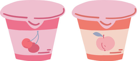 Two yoghurt set peach and cherry flat designのイラスト素材