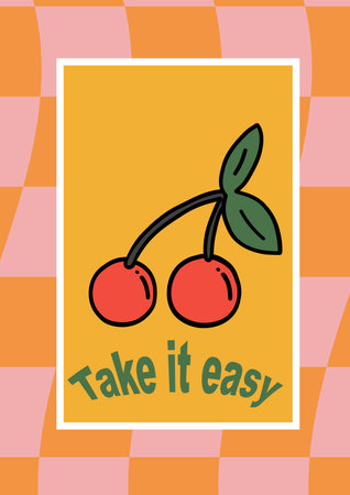 Take it easy cherry poster groovy psychedelicのイラスト素材