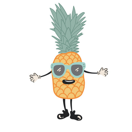 Flat design pineapple in blue sunglassesのイラスト素材