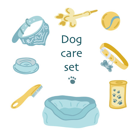 Dog care set flat designのイラスト素材