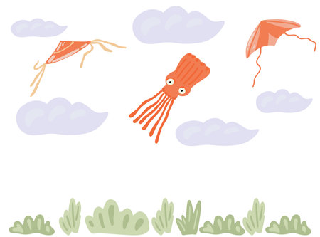 Flying in the sky kites flat design setのイラスト素材