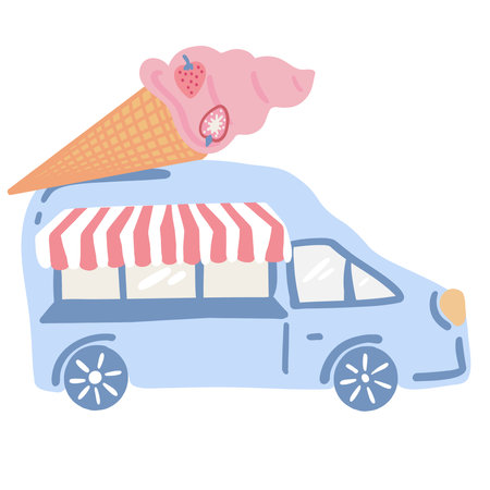 Ice cream track car shop flat designのイラスト素材