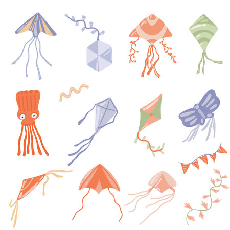 Group of flat designed kites and ribbonsのイラスト素材