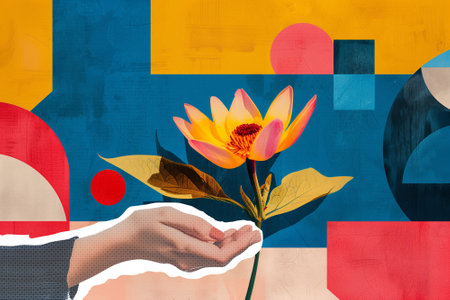 Collage hands Ai generated bright flat backgroundの写真素材