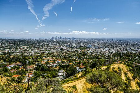 View of Los Angeles skyline, California, USAの写真素材