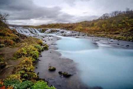 Bruarfoss - unique Iceland waterfall. Colorful scene in South Iceland, Europe.の写真素材