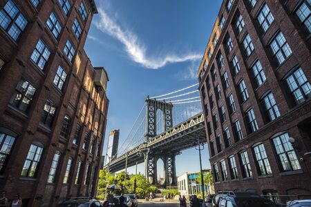 Pillar of Manhattan Bridge seen from Brooklyn, USA