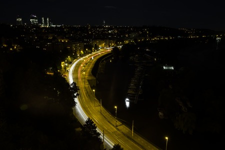 Prague district Podoli from lookout point on Vysehrad Castle. Prague, Czech Republic
