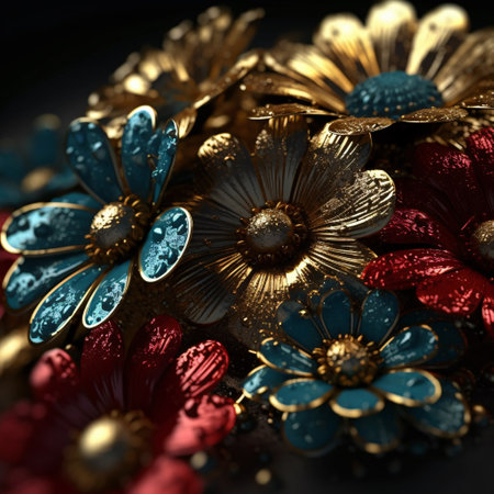 Close-up of beautiful multicolored flowers on a dark backgroundの素材