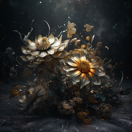 Dry flowers on a dark background. Still life. Toned.の素材