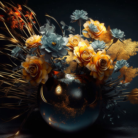 Bouquet of flowers in a vase on a black backgroundの素材