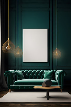 Mock up poster frame in classic interior background, 3D render illustrationの素材