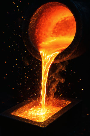 Sparks of molten metal in smelting process, closeupの素材