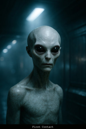 Fantasy portrait of an alien in the dark. 3D rendering.の素材