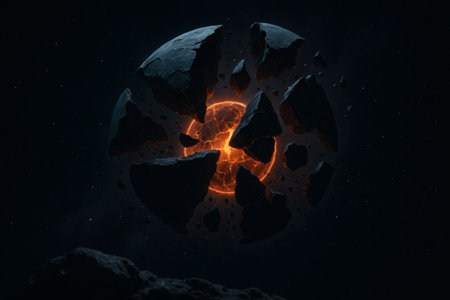 Earth planet with sun symbol on black background. 3D rendering.の素材