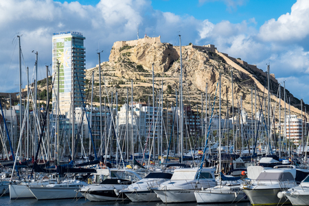port and Santa Barbara fortress in Alicante city. Spain March 2019のeditorial素材