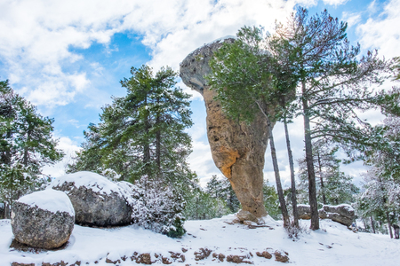 Ciudad Encantada (El Tormo Alto) Cuenca, Castilla-La Mancha, Spain snowの写真素材