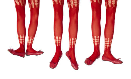 female legs in colorful tights, legs on the white background.