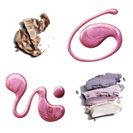 Set of cosmetics. Studio photo of makeup accessories on white background. の写真素材