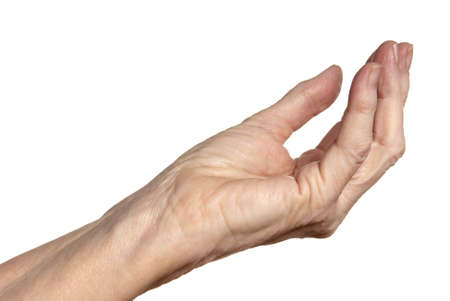 Studio shot of female hand  Isolated on white background の写真素材