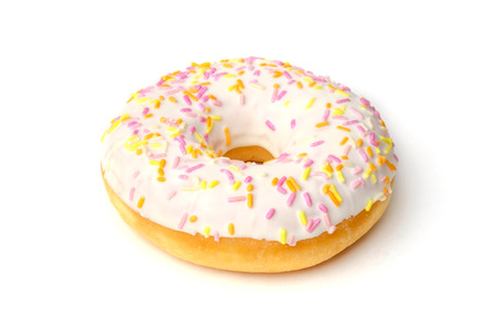 Fresh white donut isolated on white backgroundの写真素材