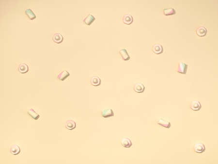 Sweet marshmallows minimalism set on pastel cream color backgroundの写真素材