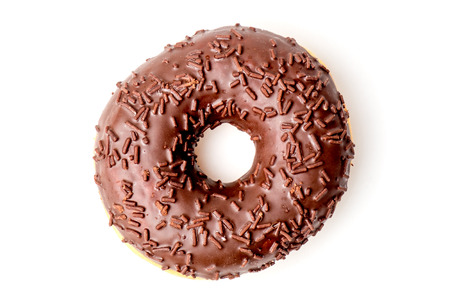 Fresh chocolate donut isolated on white backgroundの写真素材