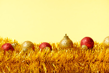 Christmas decoration red and golden balls and garlandの写真素材