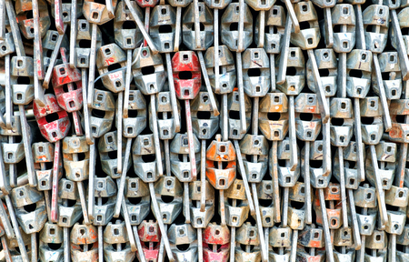 Stack of the duralumin components of construction with the rusty closeup