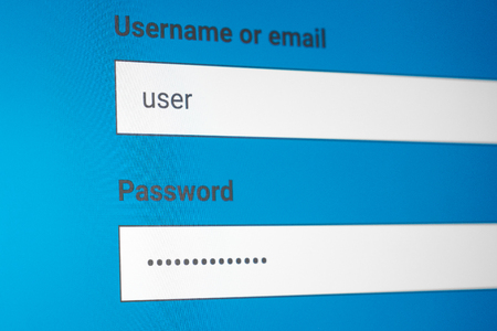 Login and password fields on screen. Security business concept